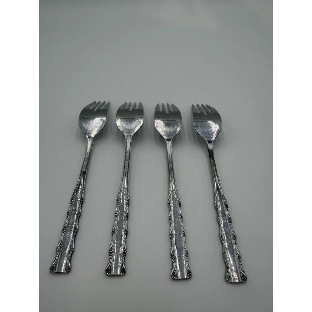 Ekco Eterna Stainless Steel Dinner Forks Set of 4 Monogram F Japan Vintage